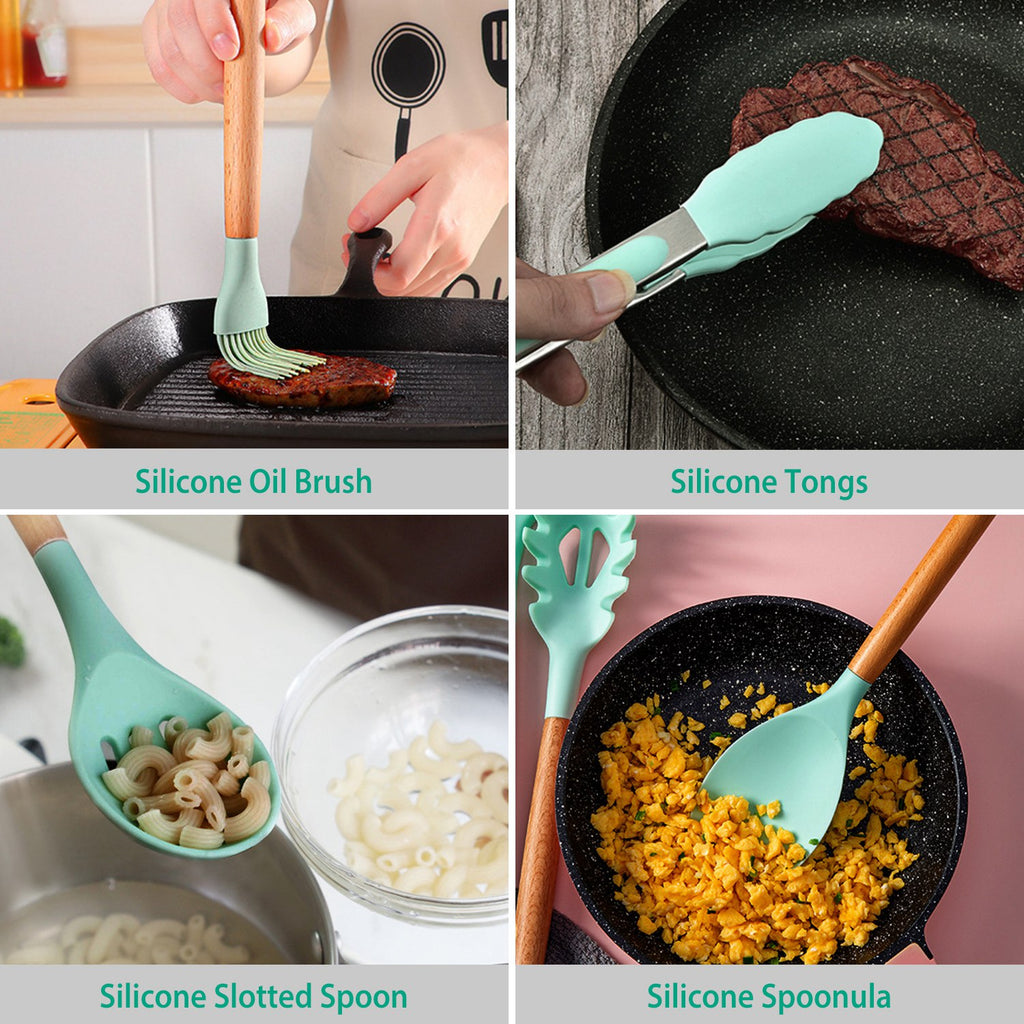 Silicone Cooking Utensil Set With Holder - 11Pcs