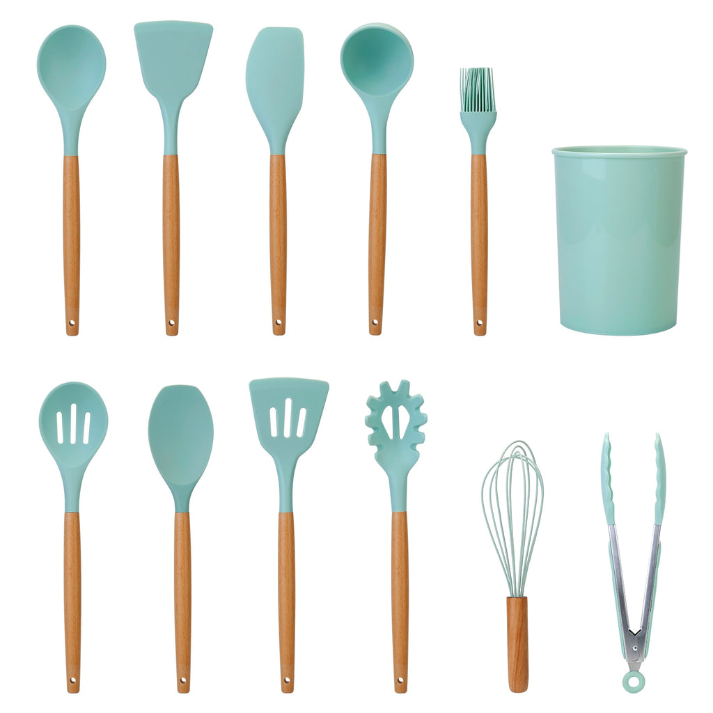 Silicone Cooking Utensil Set With Holder - 11Pcs