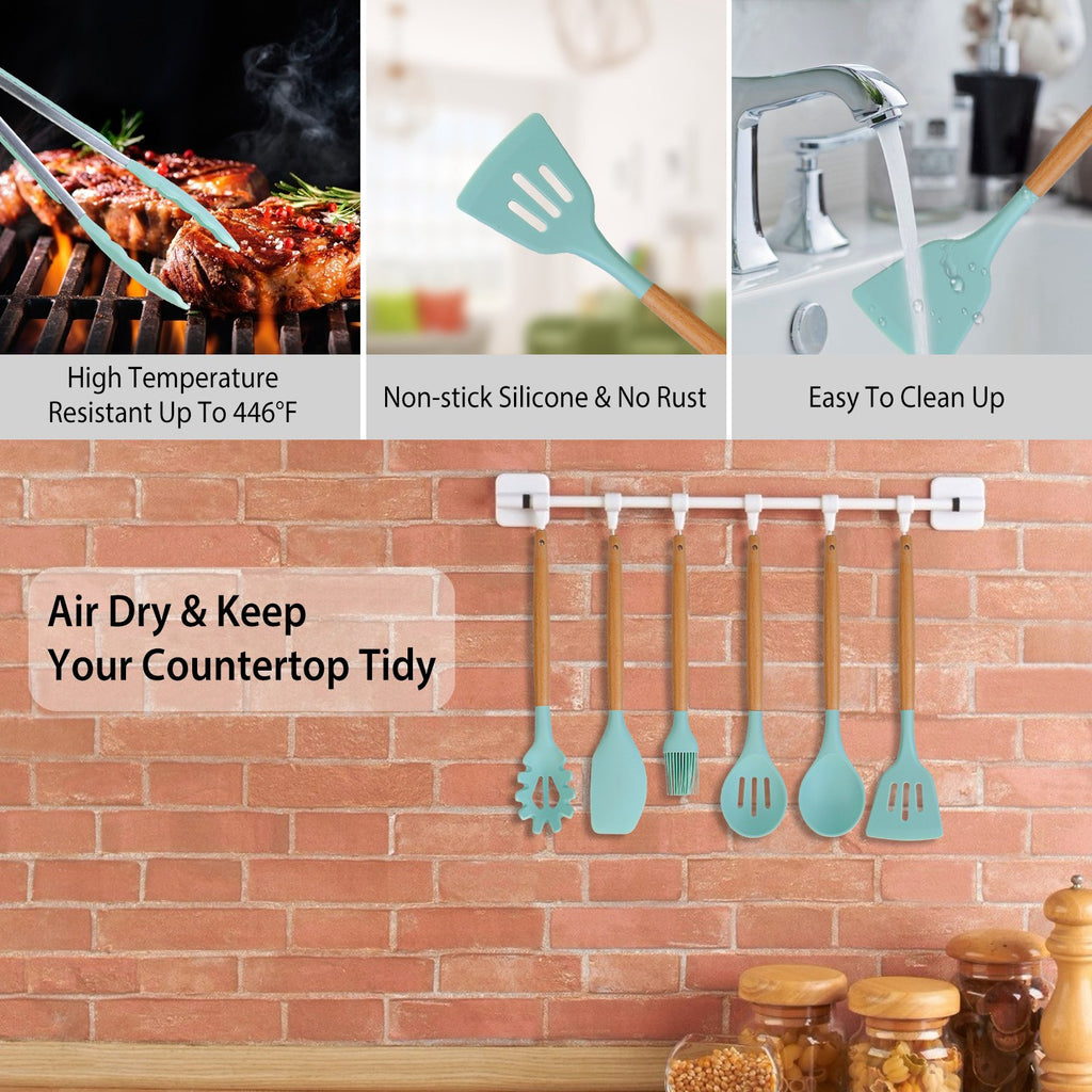 Silicone Cooking Utensil Set With Holder - 11Pcs