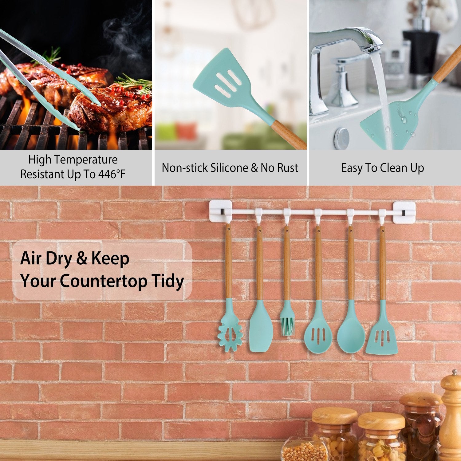Silicone Cooking Utensil Set With Holder - 11Pcs
