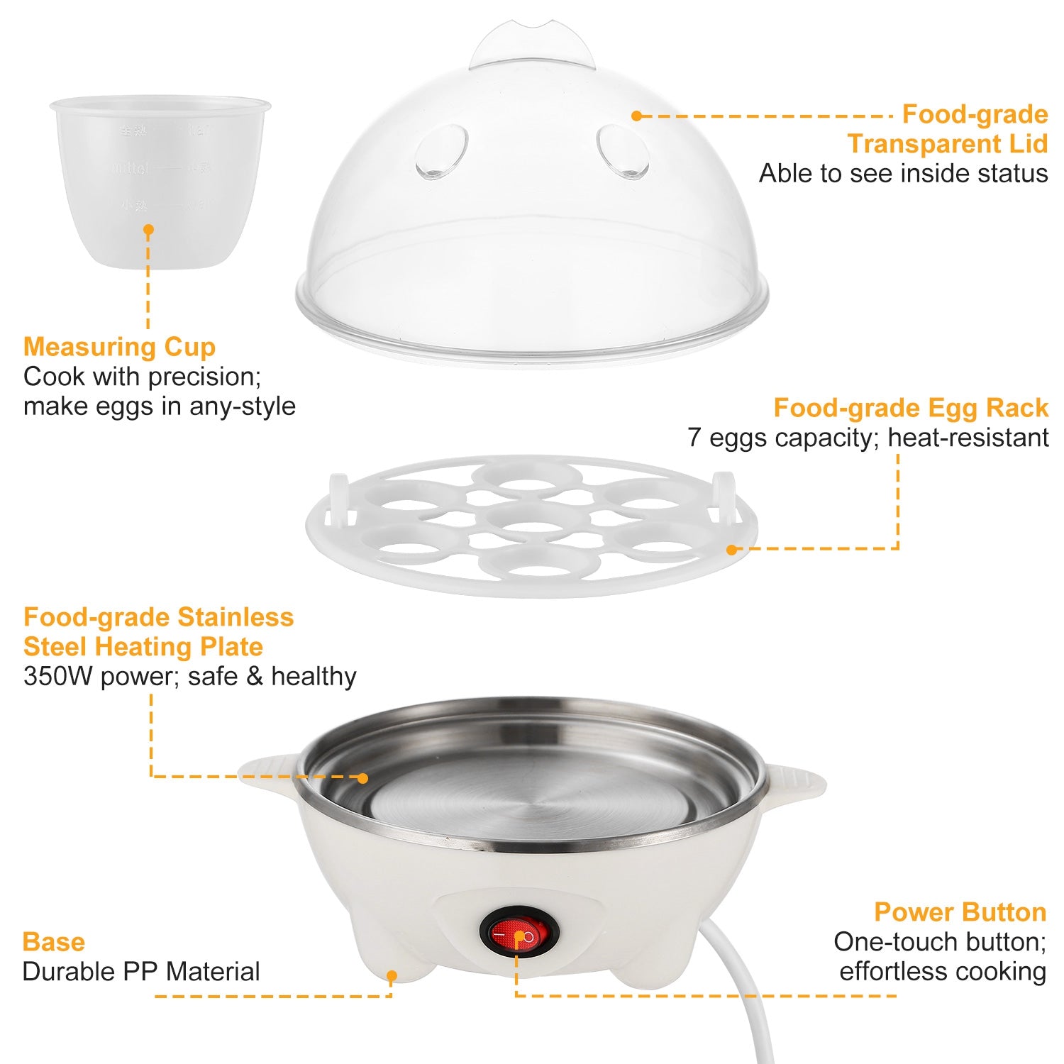 Electric Egg Cooker 7-Capacity | Hard-Boiled with Auto-Off