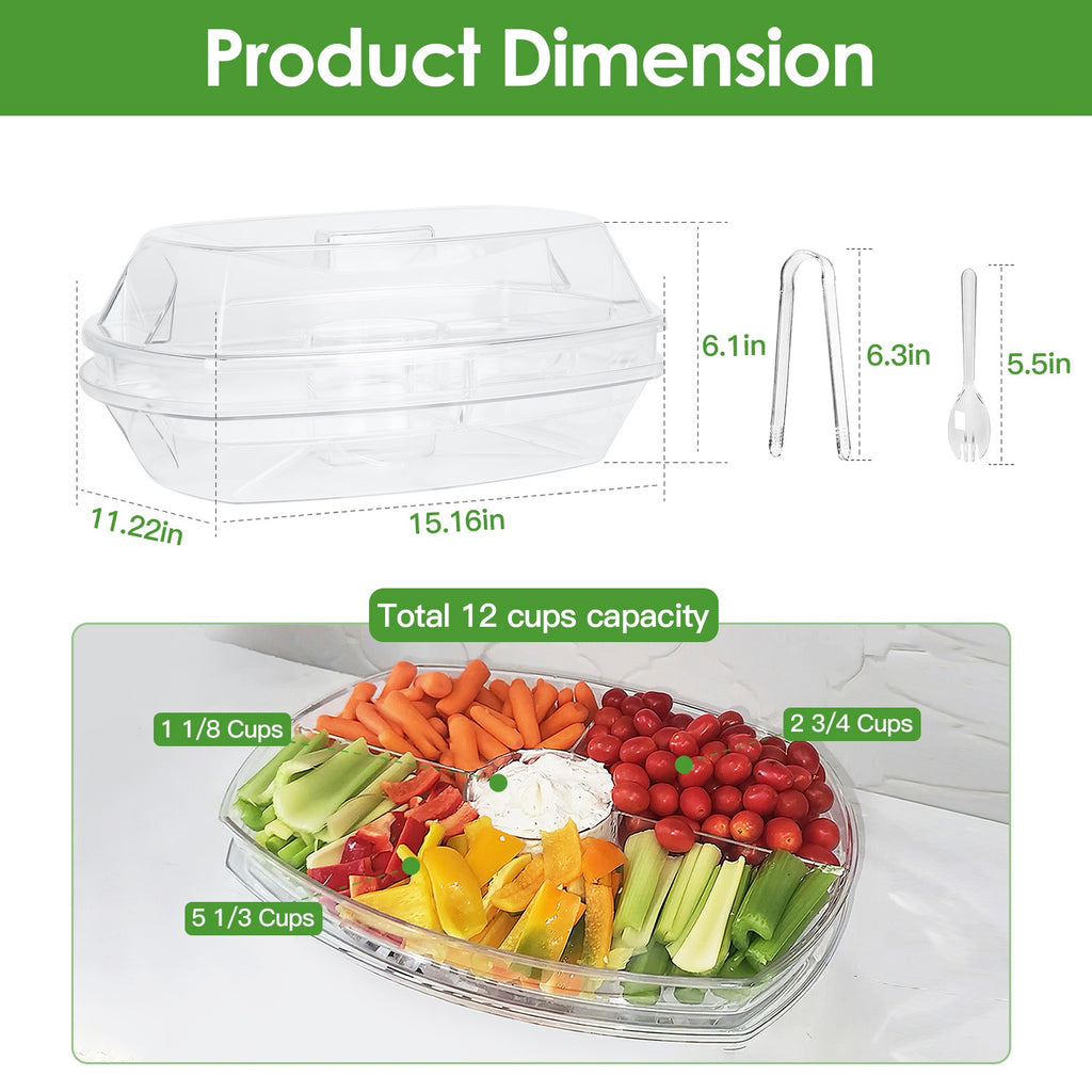 Chilled Fruit & Shrimp Serving Tray with Lid 4 Sections