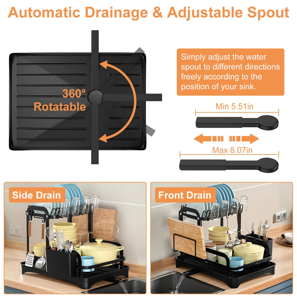 2-Tier Dish Drying Rack with Drainboard & Utensil Holder