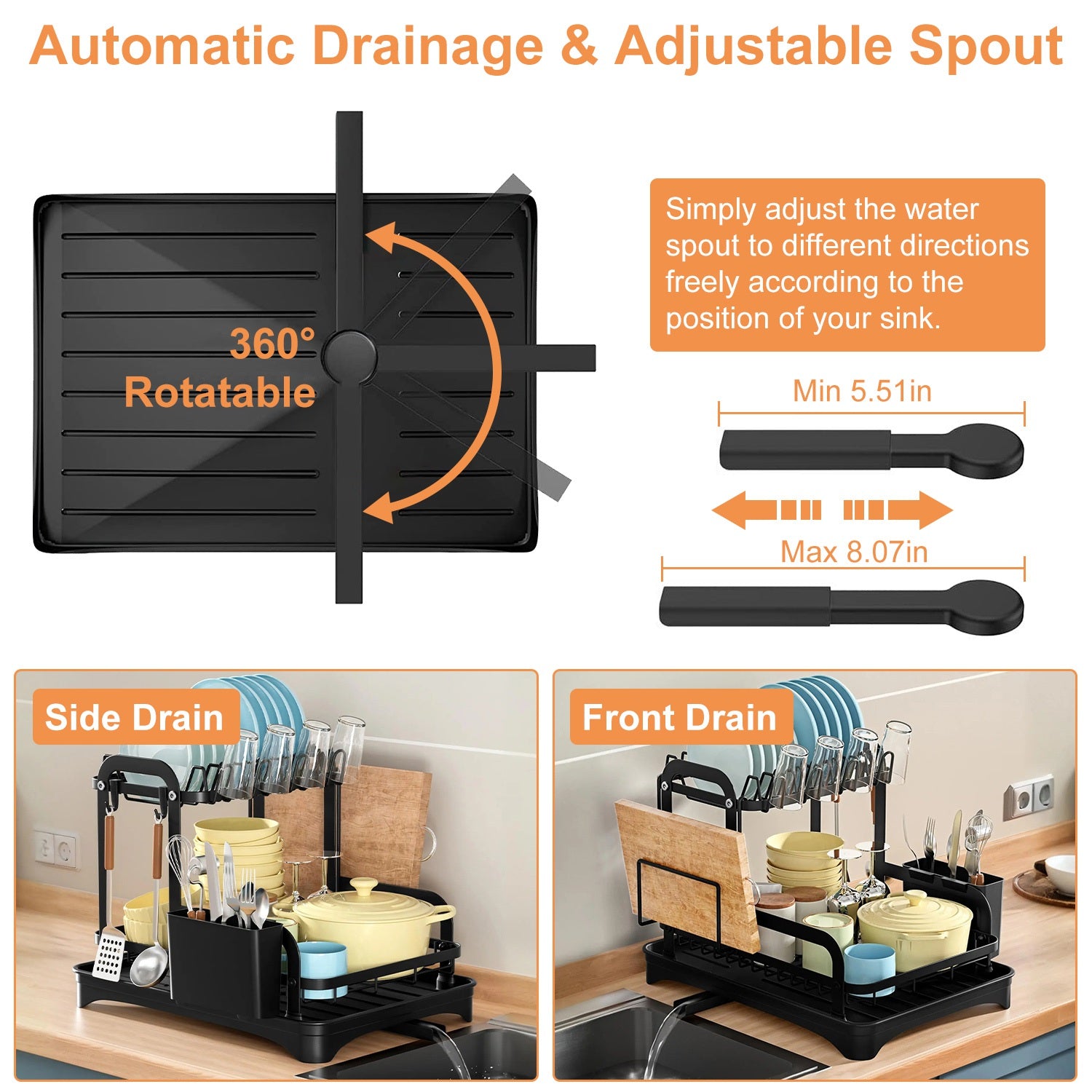 2-Tier Dish Drying Rack with Drainboard & Utensil Holder