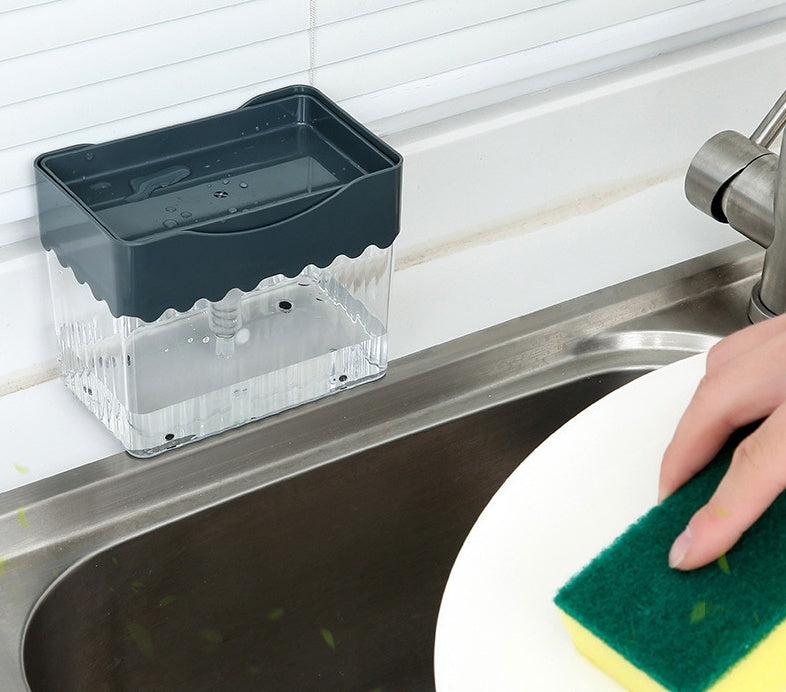 Automatic Dosing Soap Dispenser Sponge Caddy, 2-in-1 Push-Type