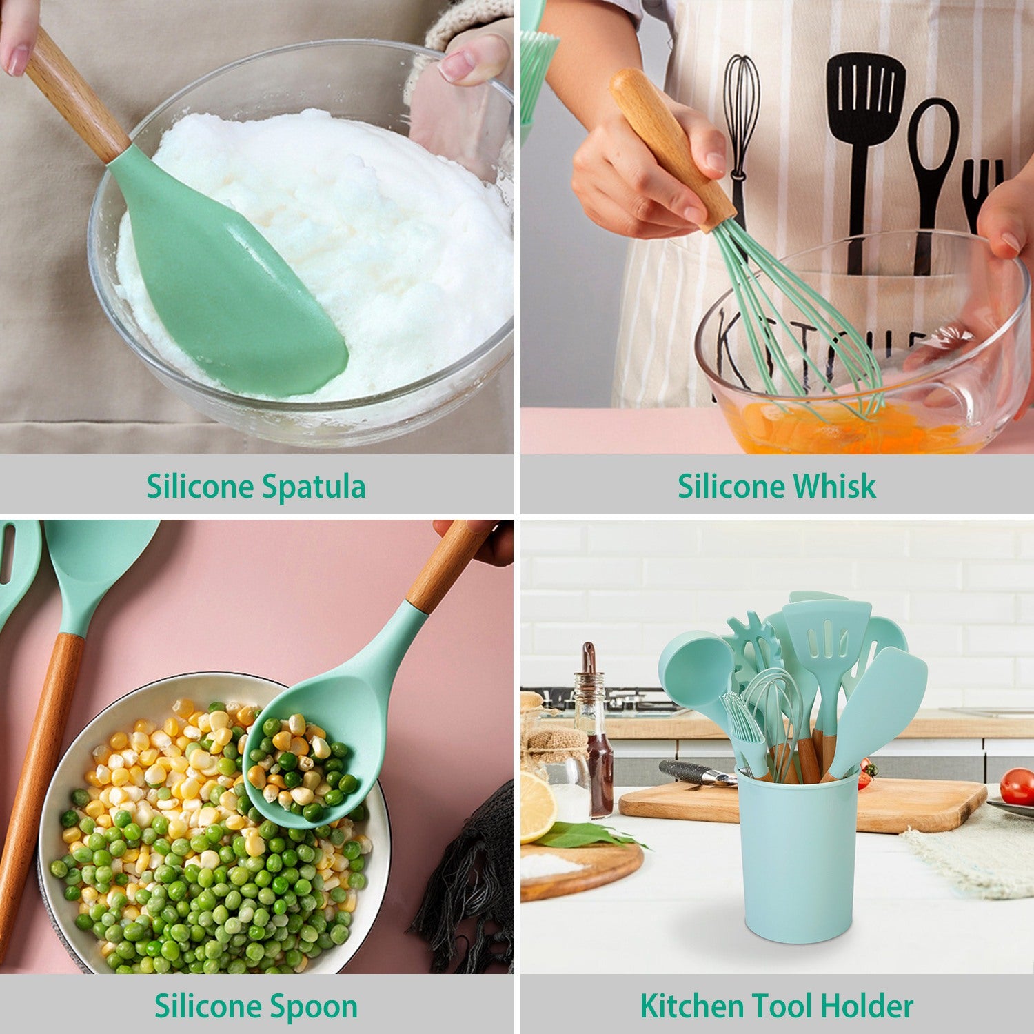 Silicone Cooking Utensil Set With Holder - 11Pcs