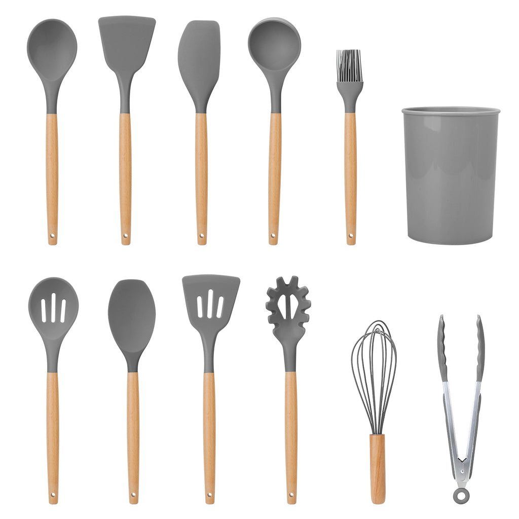 Silicone Cooking Utensil Set With Holder - 11Pcs