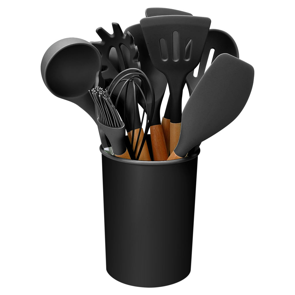Silicone Cooking Utensil Set With Holder - 11Pcs