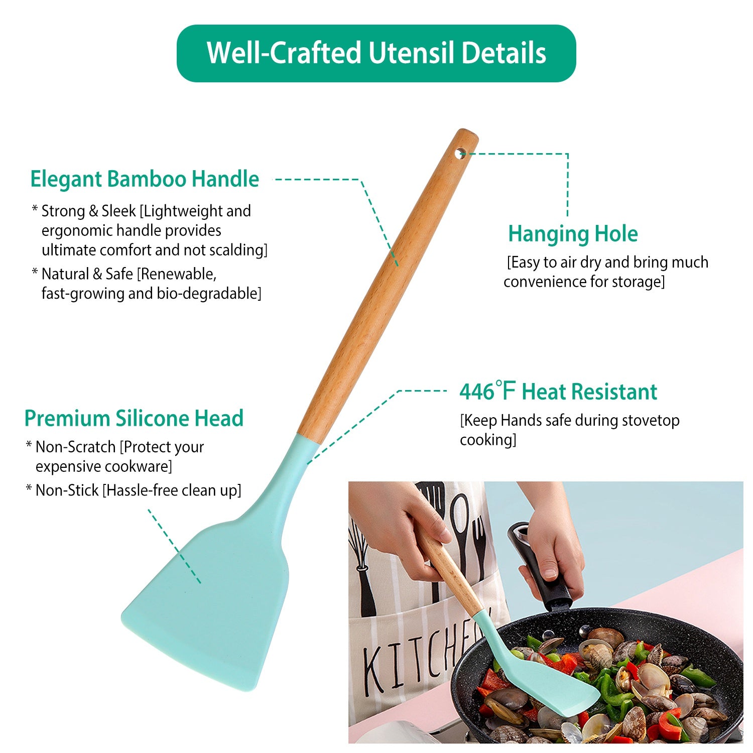 Silicone Cooking Utensil Set With Holder - 11Pcs
