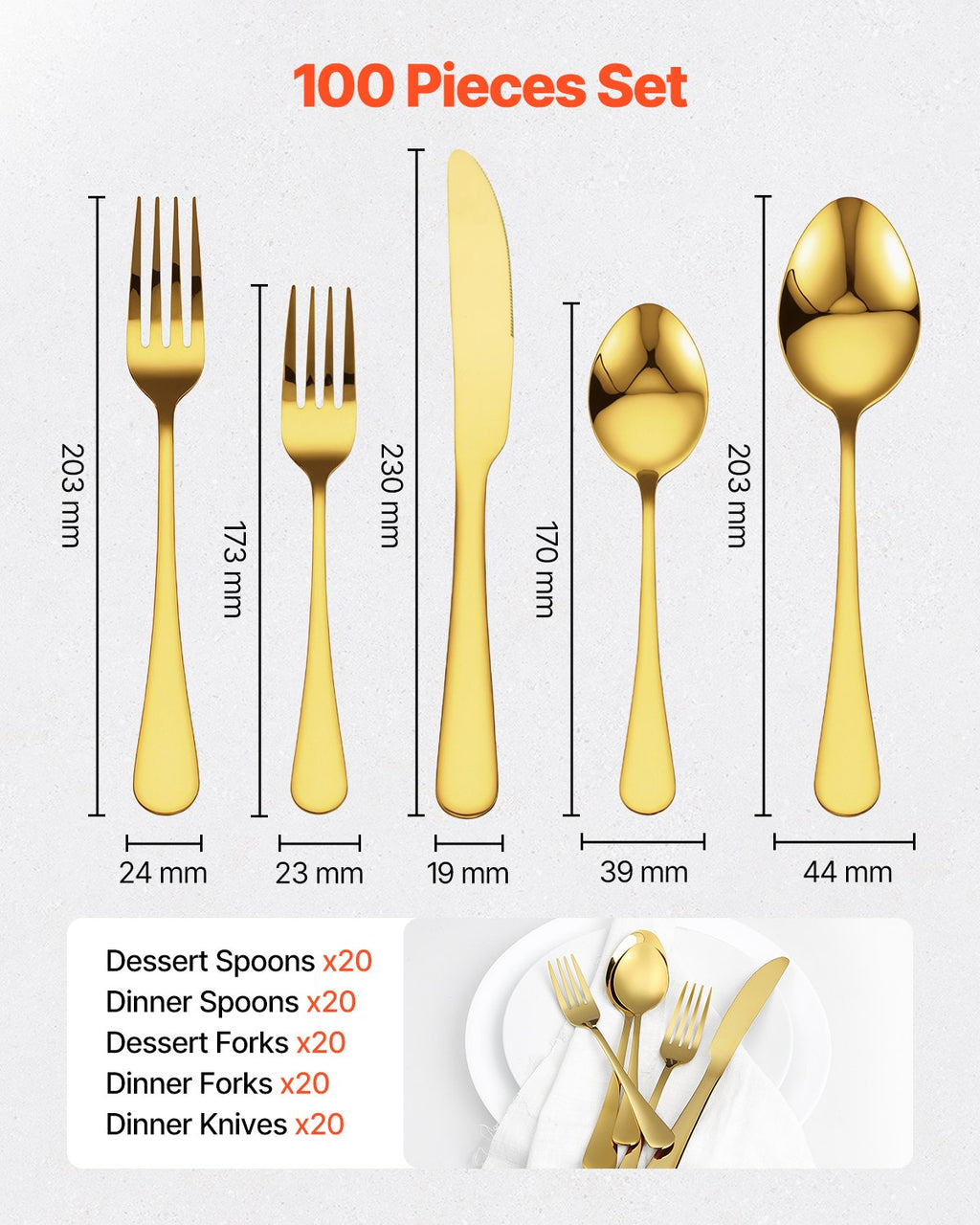 Silverware Set Stainless Steel Cutlery Flatware Utensil Kitchen 100-Piece