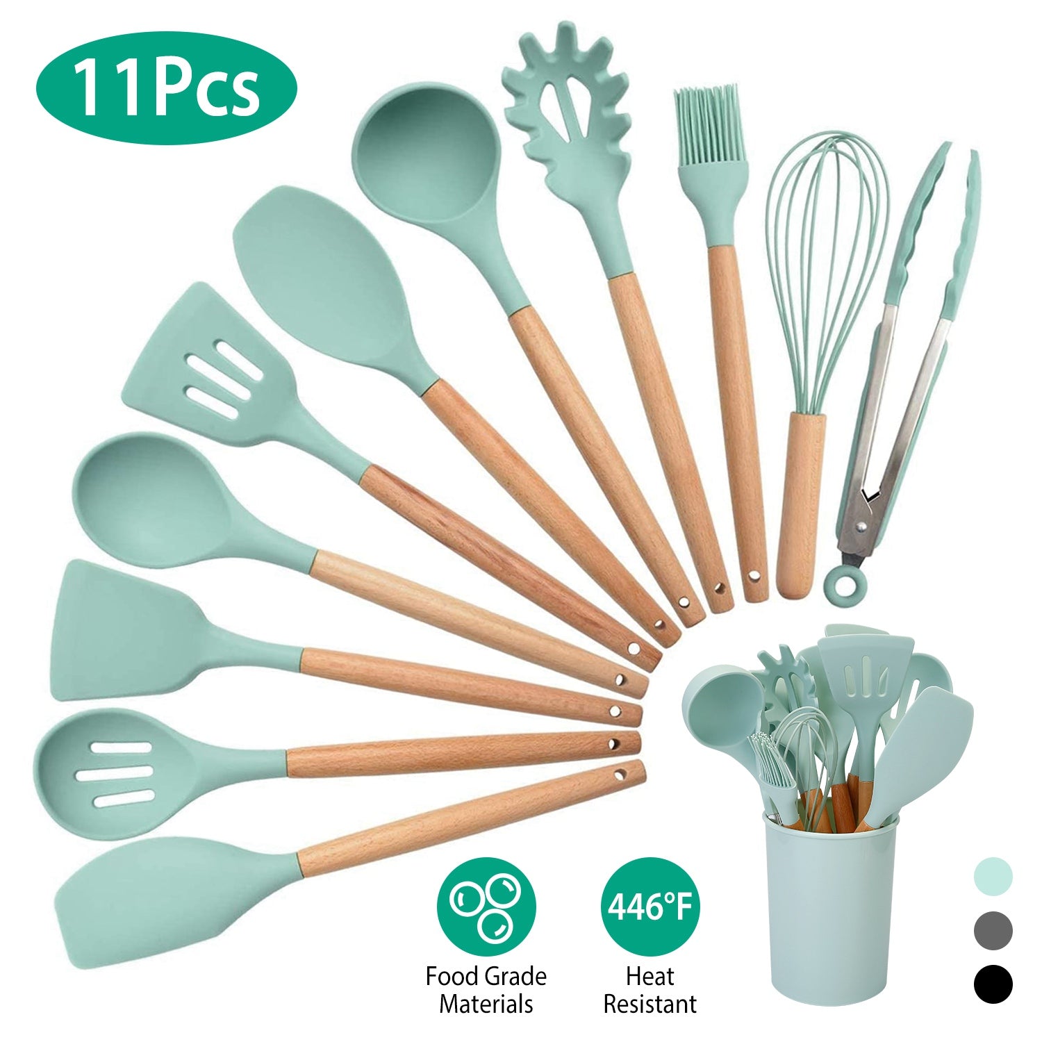 Silicone Cooking Utensil Set With Holder - 11Pcs