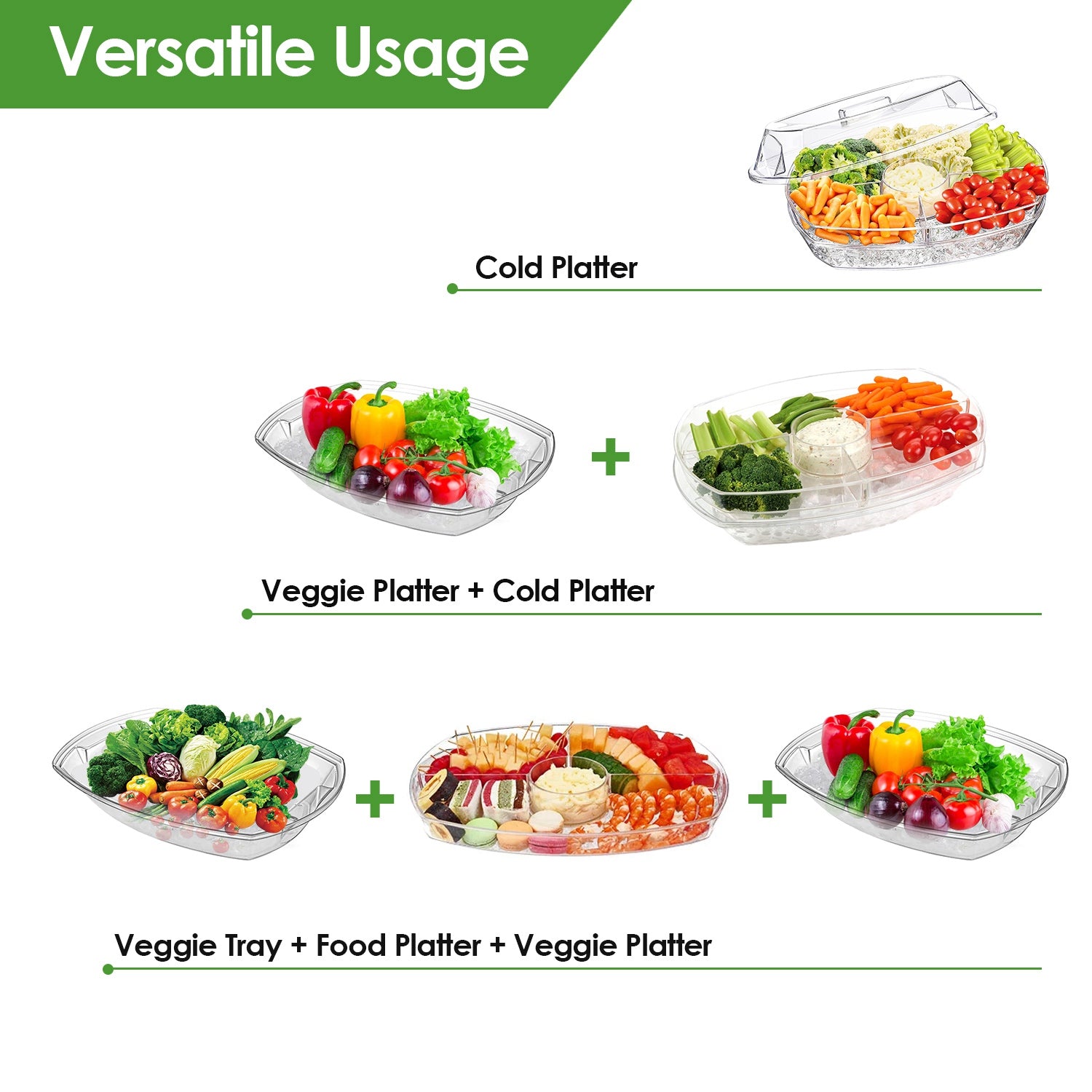 Chilled Fruit & Shrimp Serving Tray with Lid 4 Sections