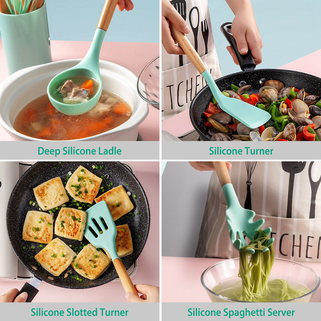 Silicone Cooking Utensil Set With Holder - 11Pcs