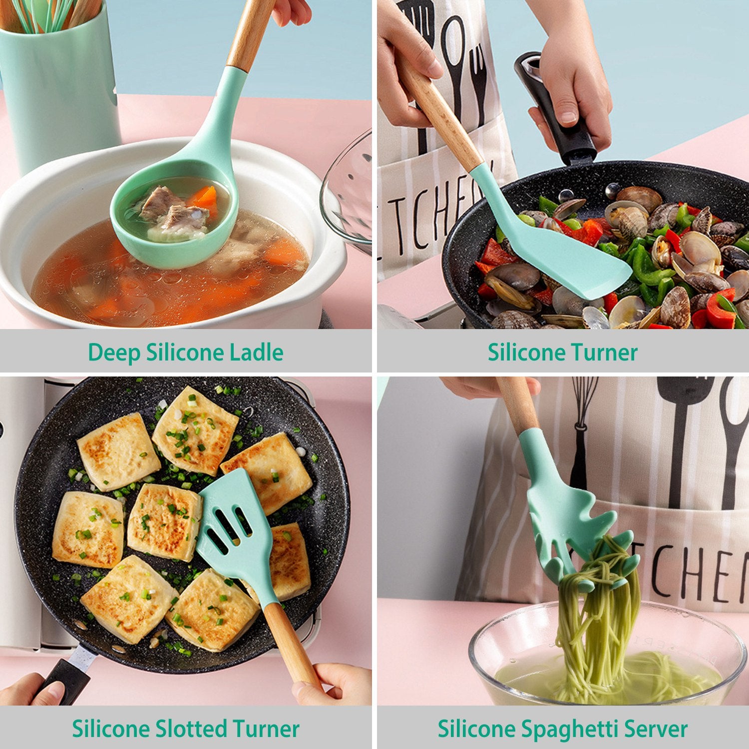 Silicone Cooking Utensil Set With Holder - 11Pcs